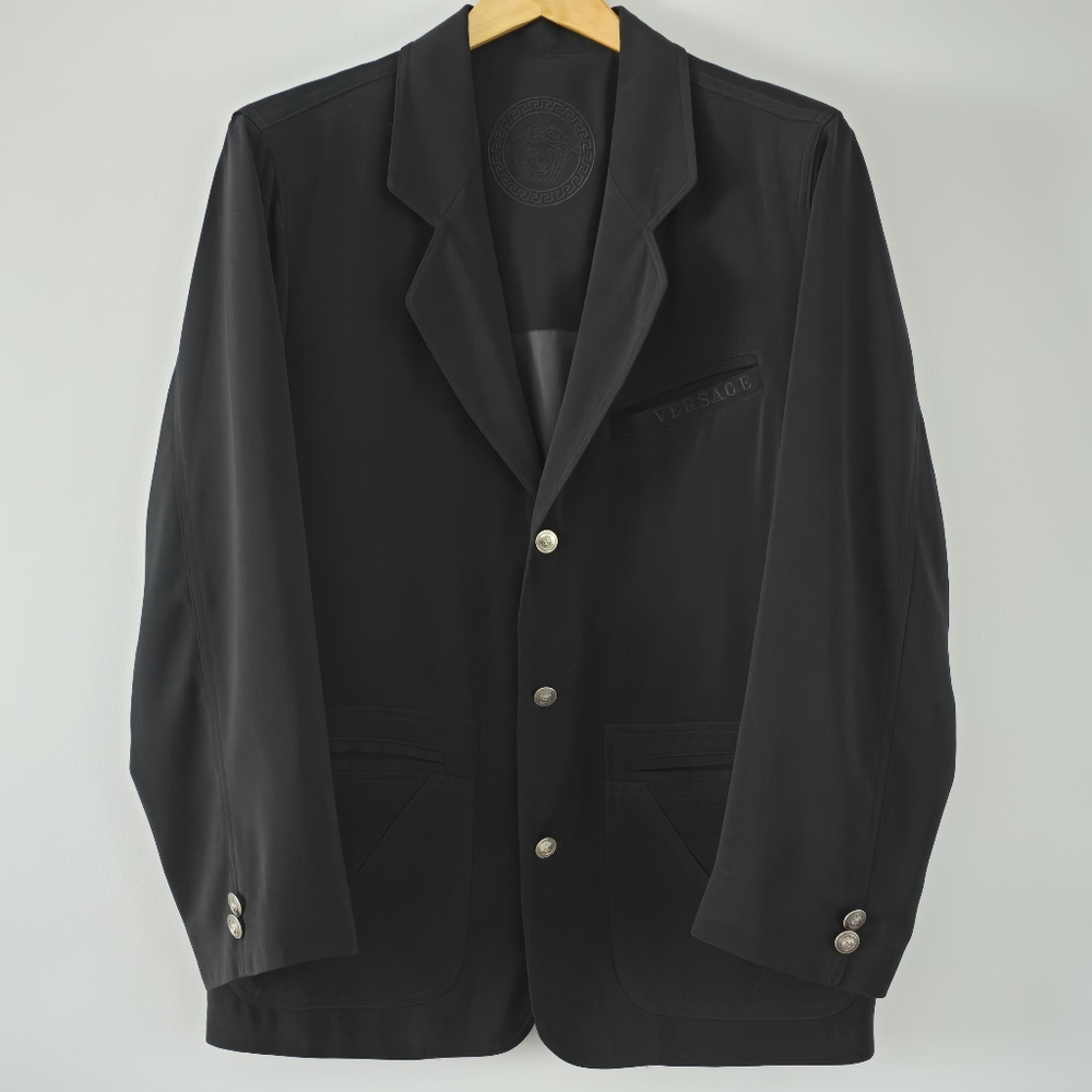 Gianni Versace Men's Medusa Black Silk Single-breasted Three Button Blazer L
